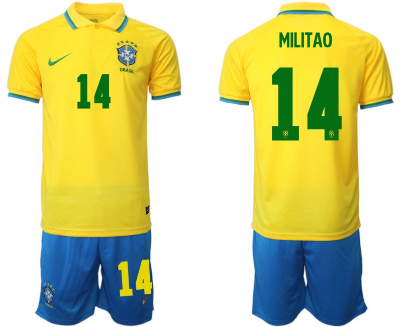 Men 2022 World Cup National Team Brazil home yellow #14 Soccer Jersey